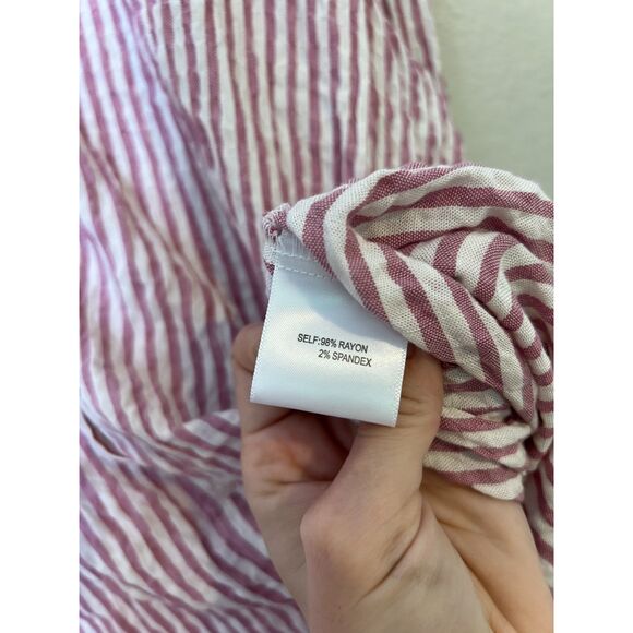 Jane + Delancey Pink White Stripe Crinkle Fabric Popover Top Womens Sz 2X - Picture 7 of 11